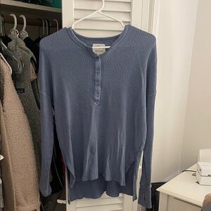 Aerie Blue Waffle Knit Henley Long Sleeve